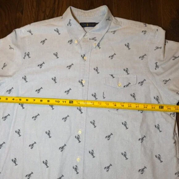 โญ Ralph Lauren XXL Button Down Shirt Blue Lobster Print Short Sleeve Cotton - Picture 11 of 16